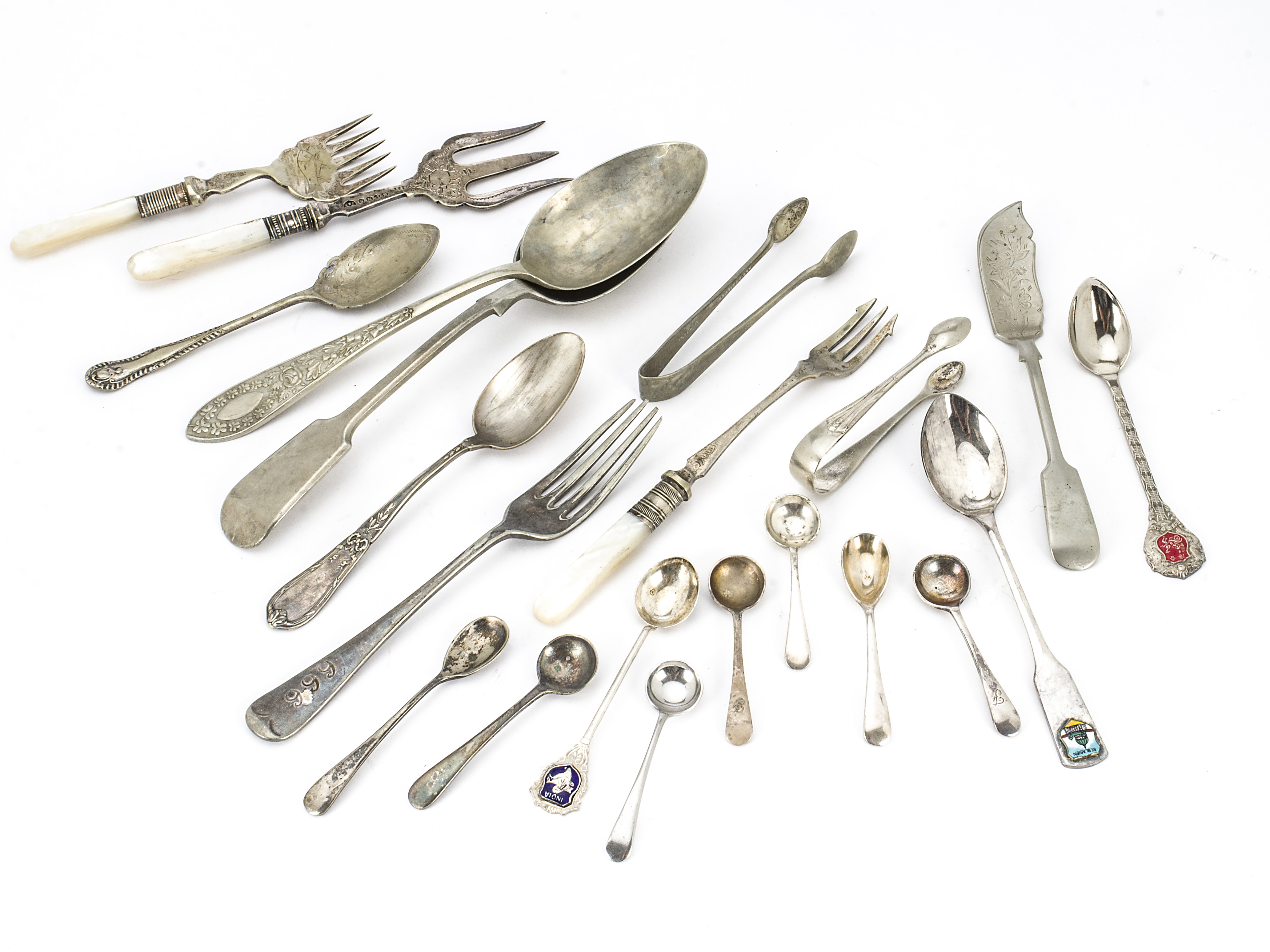 A small collection of silver and silver plate, including a silver napkin ring and gilt spoon, and - Image 2 of 3