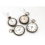 Four late 19th and early 20th century continental silver ladies open faced pocket watches