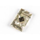 A Victorian mother of pearl calling card case, with silver engraved lozenge, 9cm high