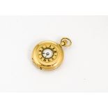 A late Victorian 18ct gold lady's half hunter pocket watch, the French case with engraved initial to