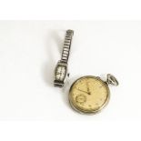 A 1930s Omega stainless steel cased lady's wristwatch, appears to run, on later strap, together with