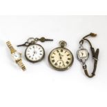 A late 19th century continental silver open faced ladies pocket watch, AF, together with a