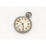 A WWII period Jaeger Le Coultre military issue open faced pocket watch, 50mm chromed case, cream