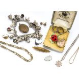 A quantity of gold, silver and paste set jewels, including a Victorian 15ct gold bar brooch, 3g,