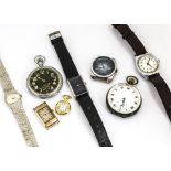 A collection of watches, including an Art Deco 9ct gold gents example, a small 9ct gold lady's