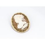 A 19th Century shell cameo, the oval plaque depicting the profile of a young Classical female over