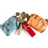 A large collection of British coins, some in red card tubes and plastic, also some in paper bags,