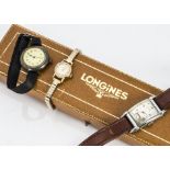 A 1960s Longines 9ct gold cased lady's wristwatch, on later expanding strap in a Longines long