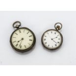 Two antique ladies silver open faced pocket watch, one marked Chester 1891, appears to run, the