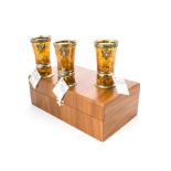 A set of three modern Russian beakers, in box, probably from the Amber Palace, each with gilt mounts