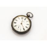 A late Victorian silver open faced pocket watch by Waltham, 49mm case marked Birmingham 1893,