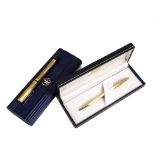 A 14ct gold Waterman Ideal fountain pen, 24.2g, in Waterman box, together with a gold plated Caran