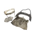A Victorian silver pierced nurse's belt buckle, together with a nice silver purse clasp, lacking its