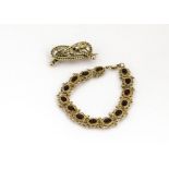 A Victorian 9ct gold Staffordshire knot and clover leaf brooch, with RD No 151840 together with a
