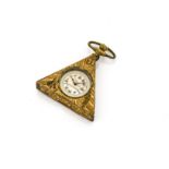 An early 20th century Masonic pocket watch, in gilt triangular case, 54mm wide, with masonic