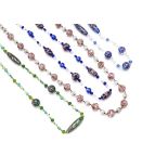 A collection of Italian Murano glass beads, in blues, greens and pinks, all having gilt aventurine