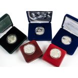Eight Royal Mint silver proof commemorative coins, all boxed, including a Trafalgar crown,