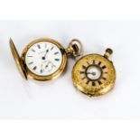 An early 20th century 14ct gold lady's half hunter pocket watch, together with an Elgin gold