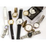 Nine watches, including two Casio Quartz examples, a gold plated pocket watch, AF, a vintage