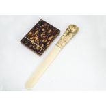 A Victorian tortoiseshell calling card case, together with a damaged Victorian carved ivory page