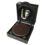 Portable gramophone, a Decca Style 1, late model with Telesmatic tone-arm and shallow case with