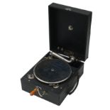 Portable gramophone, Edison Bell EB333, with Edison Bell soundbox, in black case (motor runs,