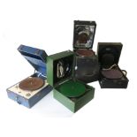 Portable gramophones, Decca: a 66 (lacking soundbox) and four others for restoration (5)