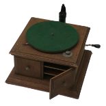 Hornless gramophone, HMV Model 3, in oak case dated Aug. 2 1916 (lacking tone-arm and soundbox,