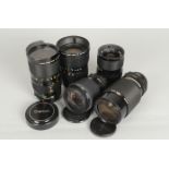 Five Canon FDn Short Zoom Lenses, a 28-85mm f/4 lens with macro, a 35-70mm f/2.8-3.5 lens with