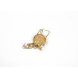 A Victorian half sovereign pendant, the 1899 gold coin in 9ct gold mount on a 9ct gold chain, 6.8g