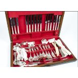 A 20th Century canteen of silver plated cutlery, including knives, forks, tea spoons, soup spoons,