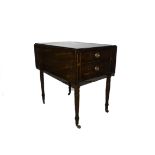 A good late George III mahogany and ebony line anthemion inlaid metamorphic table, with one flap