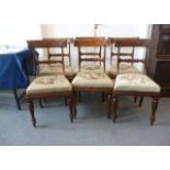 A set of six Rosewood Bar Back dining chairs, with carved foliate back splats, with tapestry drop in