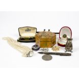 A selection of 20th Century jewellery and silver, including a 14ct dress ring, pair of silver