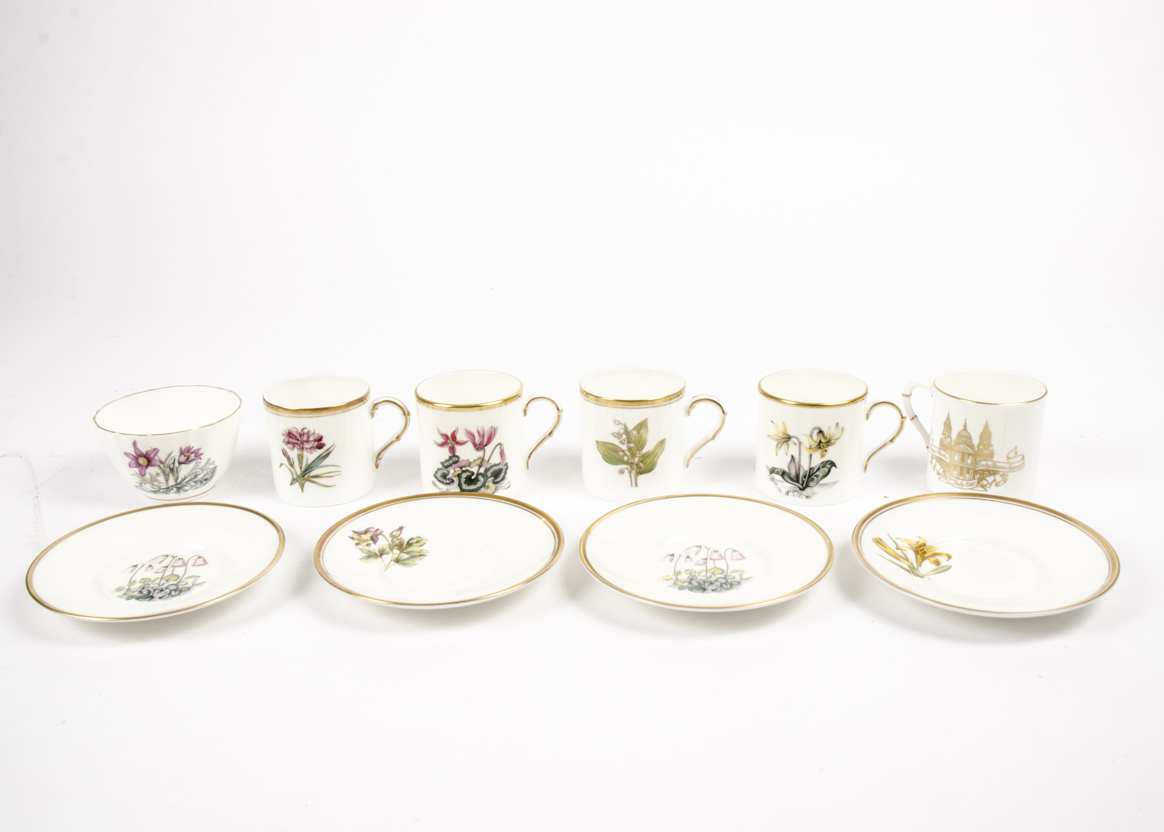 A Royal Worcester botanical part coffee service consisting of fourteen cups, fifteen saucers, a