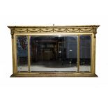 A 19th Century Adams style gilt over mantle mirror, with three mirrored bevelled plates, 130 cm x 77