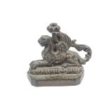 A Victorian cast iron doorstop, modelled as a winged lion, height 17 cm