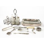 A small quantity of silver plate and silver, including a silver toast rack, Sheffield c.1936 by