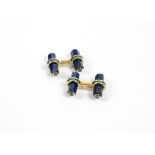 Gilt 925 lapis lazuli cufflinks, mounted with princess cut emeralds