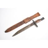 A Canadian Ross bayonet and scabbard, with makers mark and Patent 1907, complete with US marked frog