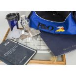 P&O memorabilia, collection of P&O memorabilia, including a small clock, pocket notebook, cocktail