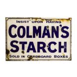 Colman's Starch Sign, an enamel sign blue on white inscribed Insist Upon Having Colman's Starch,