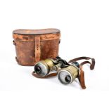 A pair of French binoculars, supplied by Ministry of War, serial 7182, complete with carry case