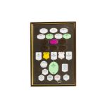 Horse Racing, a framed and glazed presentation of twenty six Royal Ascot card badges from 1995