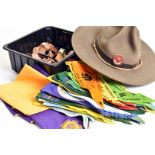 A large collection of Scouting items, to include belts, hats, tops and trousers, cufflinks, stick