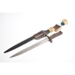 A German Ersatz EB47 bayonet, complete with black painted steel scabbard, leather frog and knot