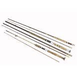 Fishing Rods, three freshwater fibre glass rods, a three piece 12 foot, an unbranded 6.5 foot and