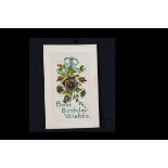 British Printed Woven Silk Postcards, P3-P4, colour printed birthday and sentimental greetings,