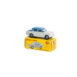 A Dinky Toys 175 Hillman Minx Saloon, light grey body, blue roof, boot and hubs, in original box, E,