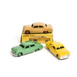 Dinky Toys 139a/170 Ford Fordor Sedan, three examples, first tan body, red hubs, in original box,